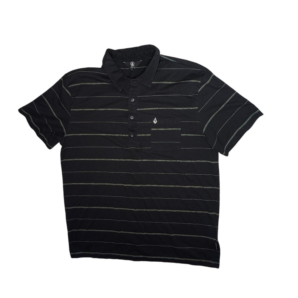 Volcom Mens Size XL Black Striped‎ Short Sleeve Polo Shirt